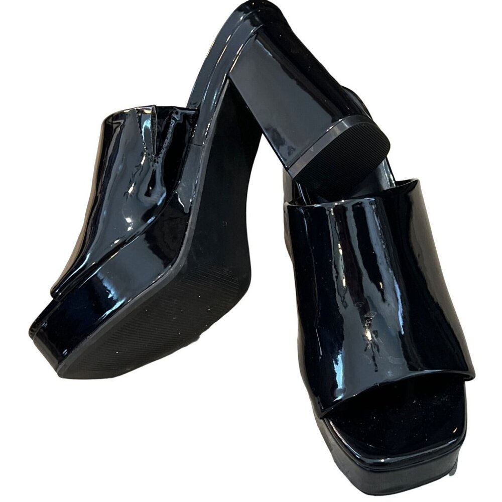 ABOUND Sarah Block Heel Mule Patent Platform Slide Sandals Size 6 EUC